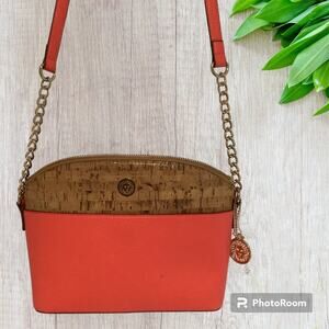 EUC! Anne Klein Crossbody Purse in Coral & Cork With Adjustable Strap
